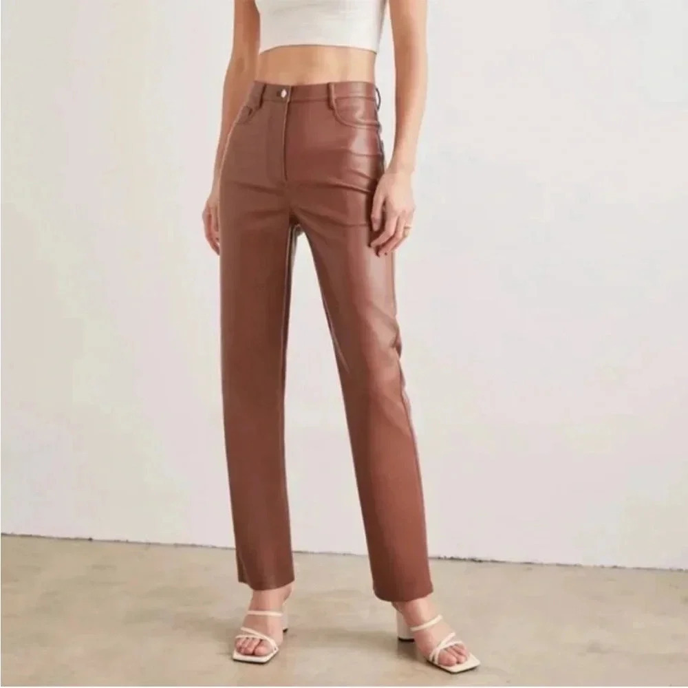 ARITZIA WILFRED Melina Faux Leather Cognac Pants
